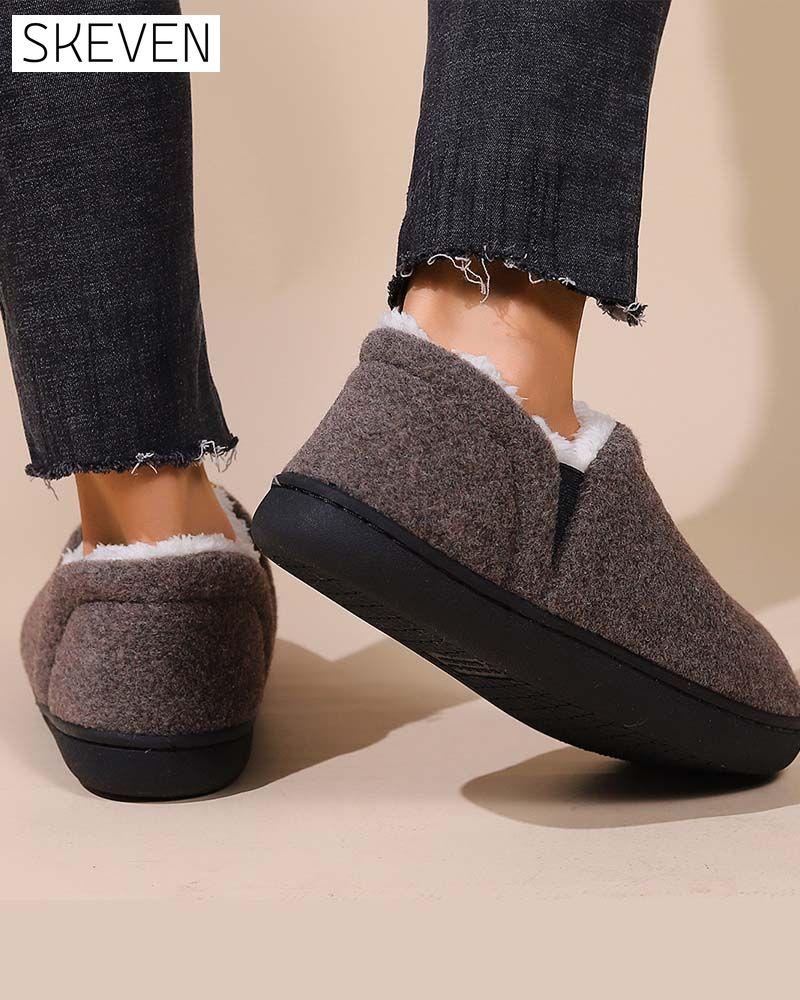 Plush solid color all-inclusive flat shoes