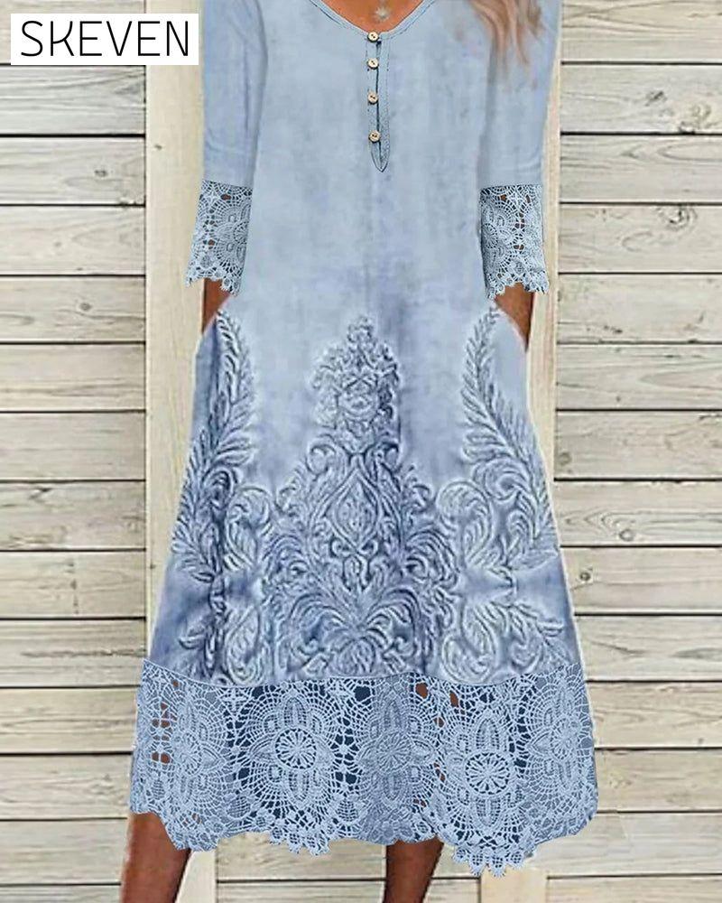 Buttoned lace patchwork dress casual dress elegant dress spring summer
