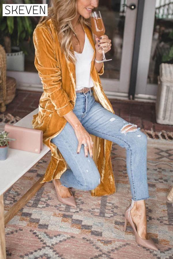 Cheering My Way Velvet Kimono Coat 2021-11-1 Coats & Jackets soild Velvet within 24hours
