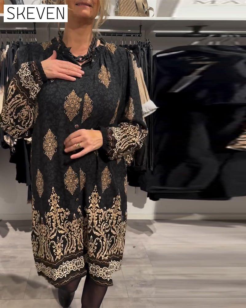 robe vintage imprimée à revers et boutons