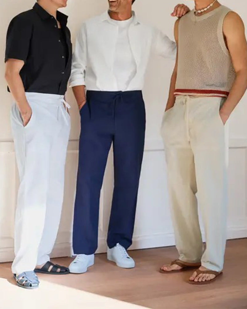 Solid Color Pocket Drawstring Beach Pant