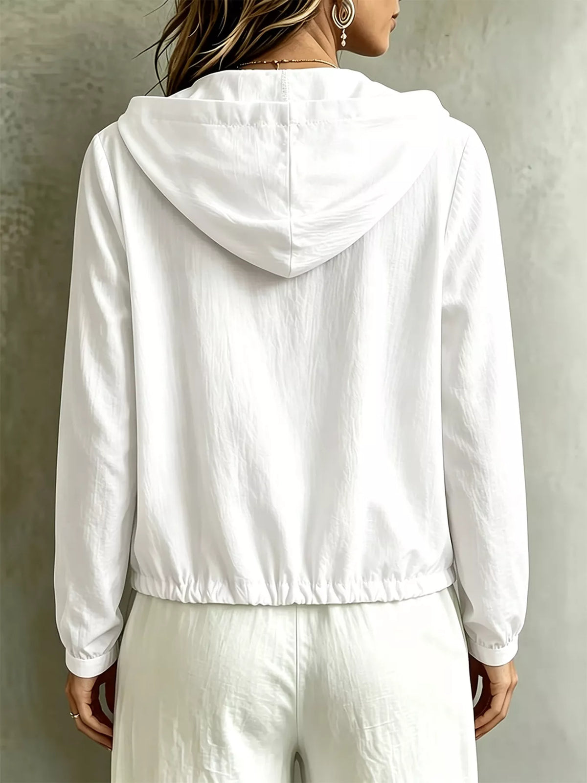 Button Detail Long Sleeve Hooded Blouse
