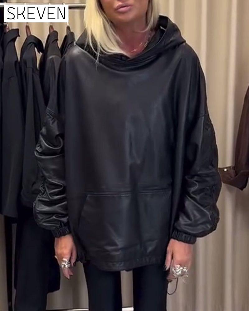 Lockerer Hoodie aus PU-Leder