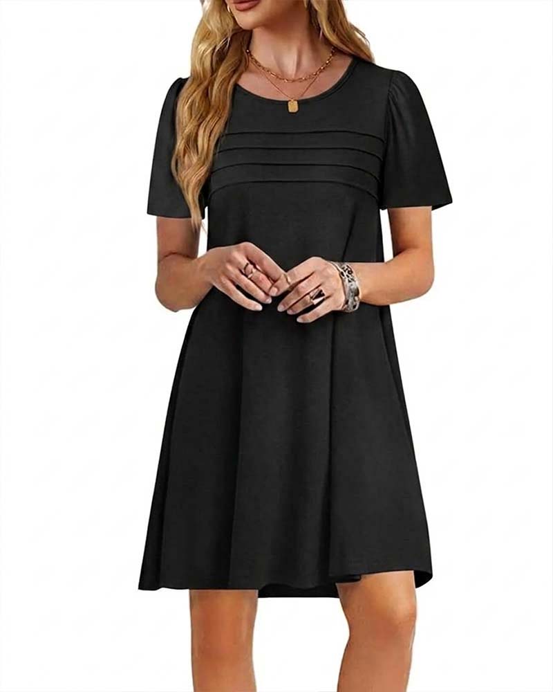 Ruffle Short Sleeve Round Neck Dress