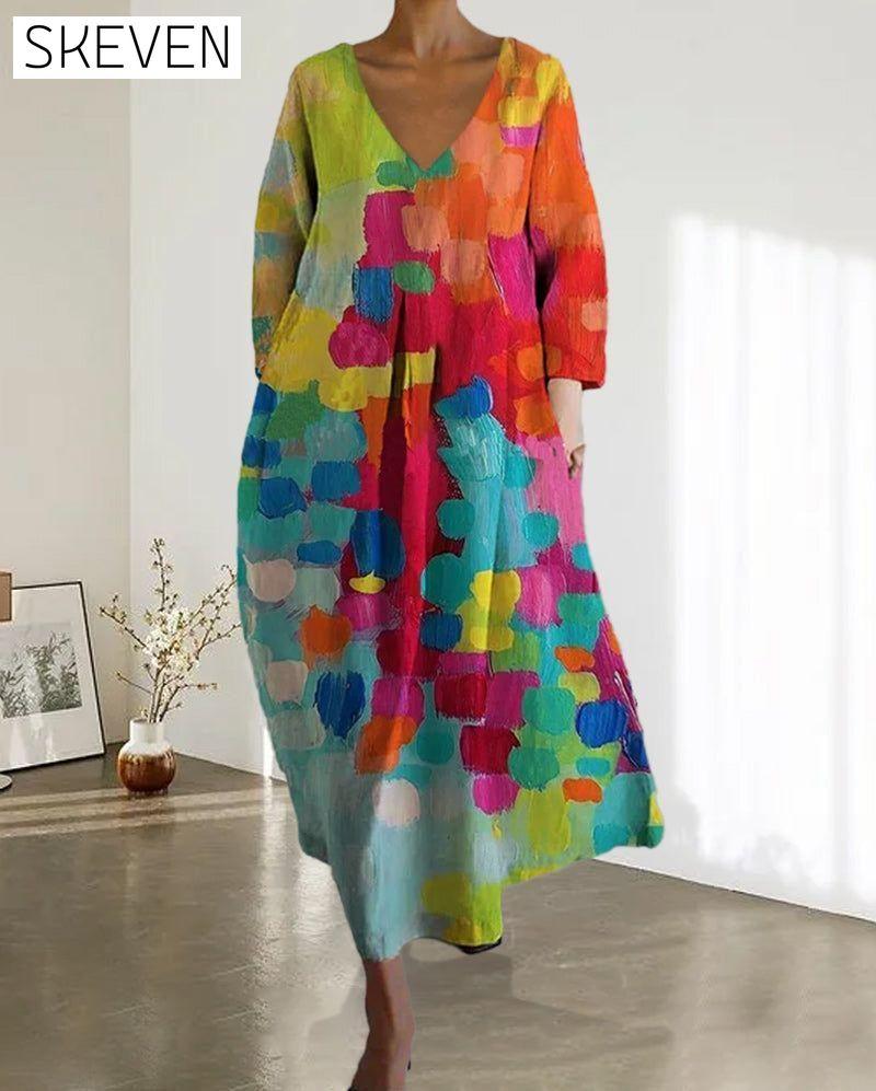 Colorful print v-neck dress 2023 f/w 23BF casual dresses Clothes Dresses spring summer