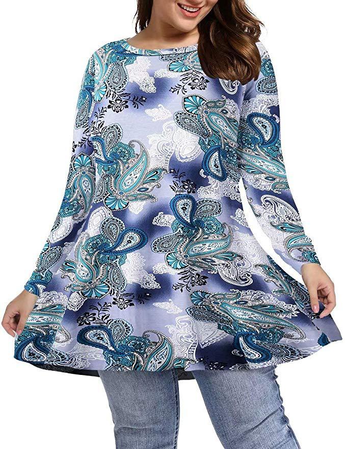 Long-sleeve Belted Top Plus-size Relaxed Fit