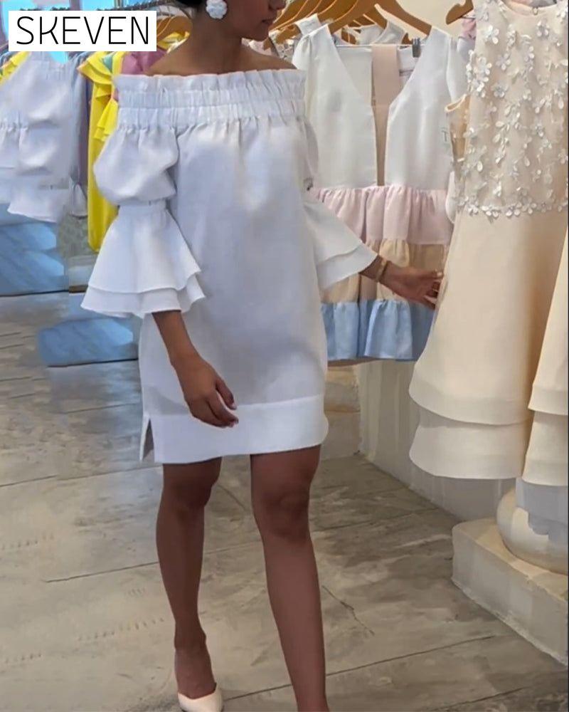 One Shoulder Flare Sleeve Dress