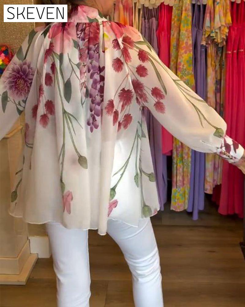 Lässige Bluse mit Laternenärmeln und Print