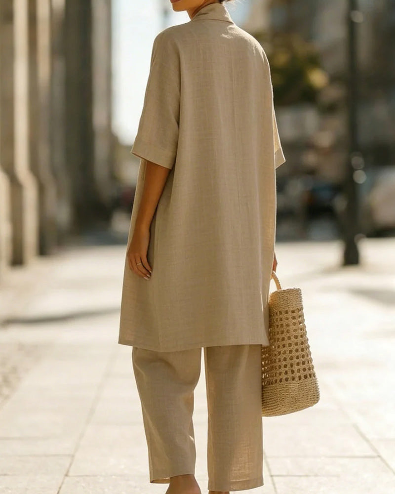 Solid Loose Fit Casual Three-Piece Set