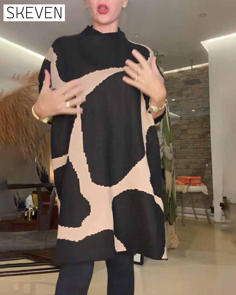 Turtleneck printed loose pullover sweater 2024 f/w pullovers