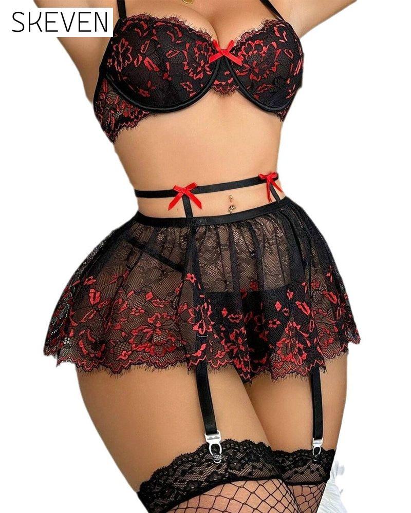 Lace Ruffle Backless Sheer Sexy Suit
