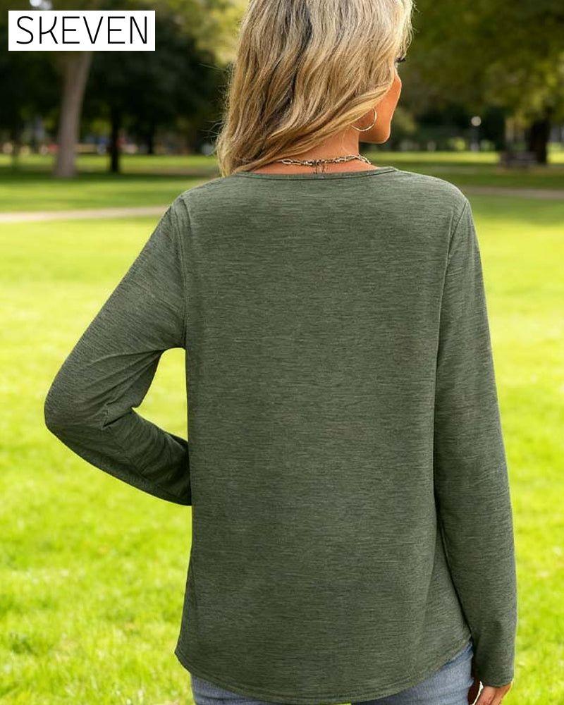 Elegantes V-Ausschnitt-Top mit langen Ärmeln für Damen