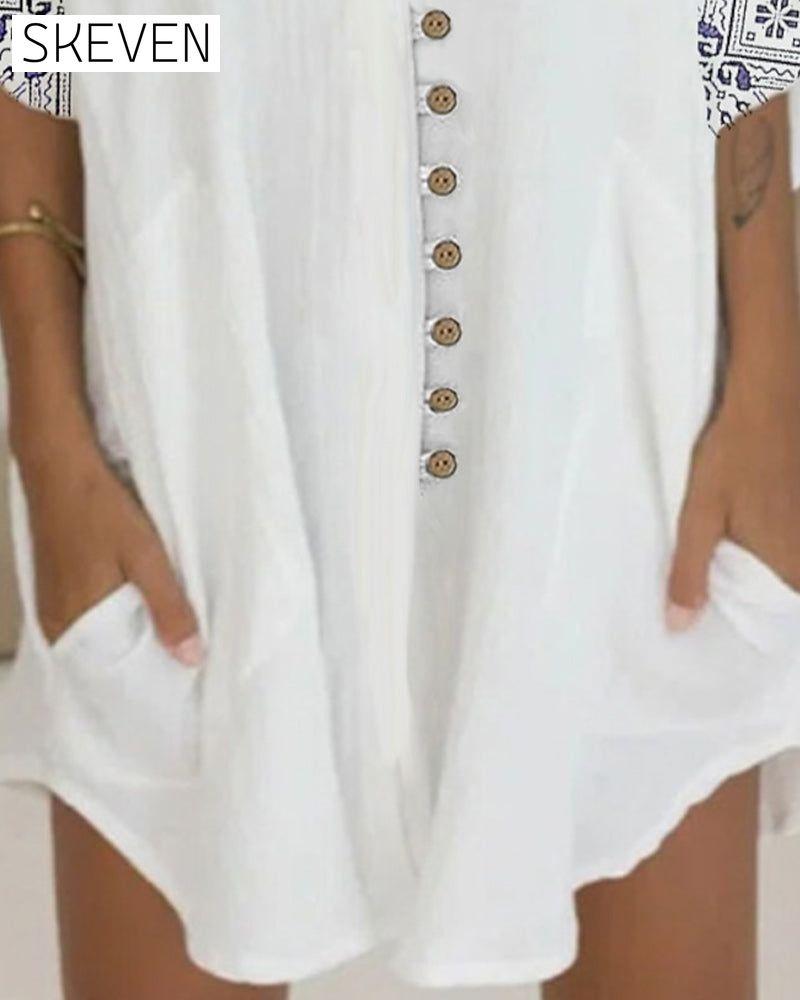 3/4-Ärmel-Kleid mit Knopfleiste