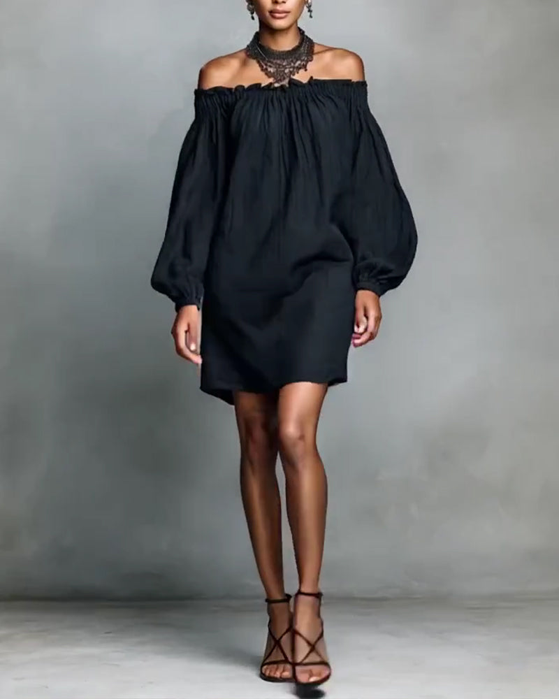 One Shoulder Lantern Sleeve Short Dress