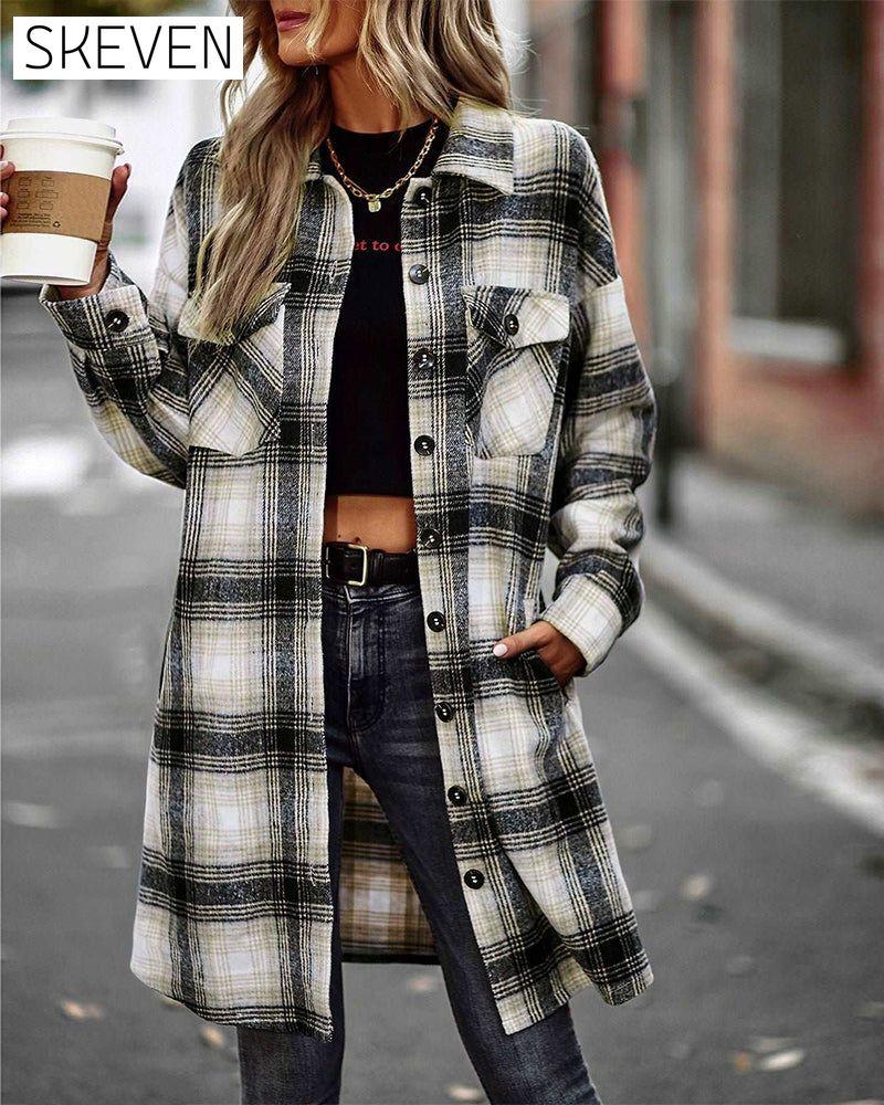 Casual plaid print pocket shirt