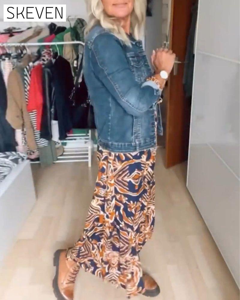 Lässiger Jeansmantel mit Reverskragen, Knöpfen und langen Ärmeln