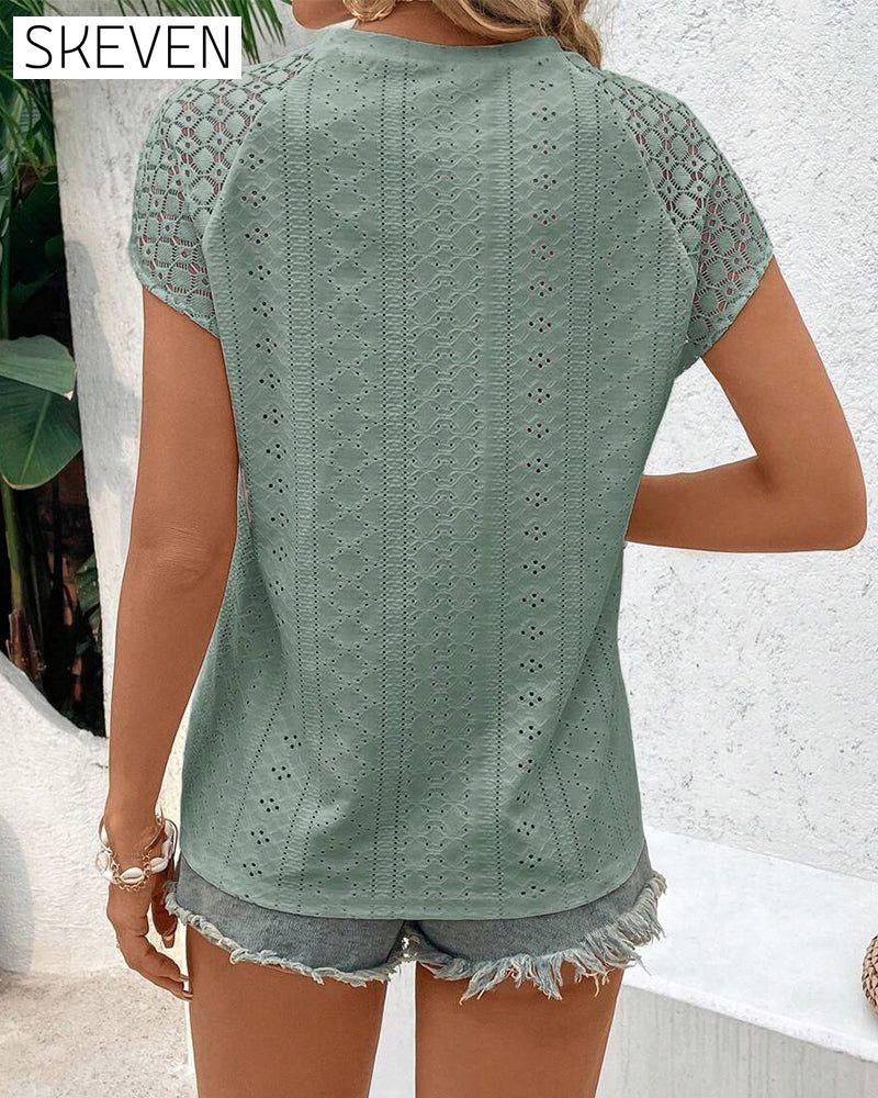 Lace Hollow Stitching Solid Color Blouse