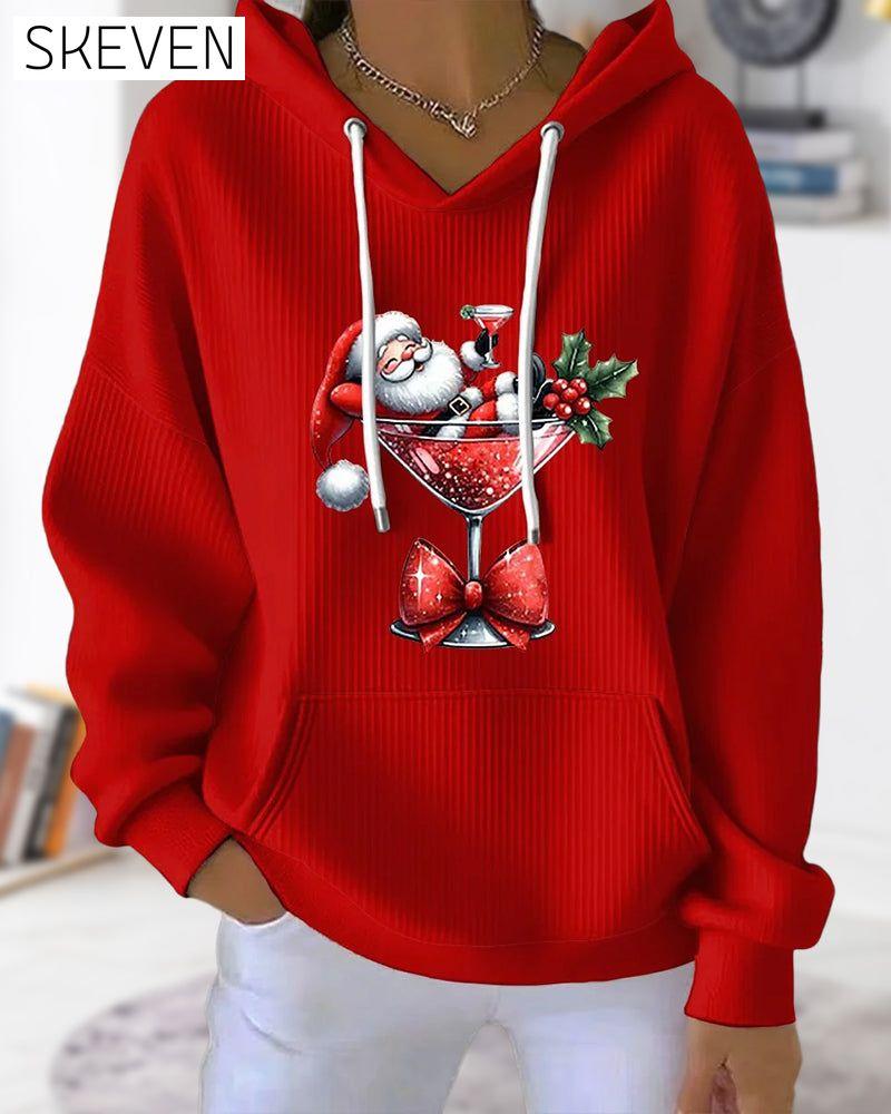 Santa Claus Wine Glass Printed Hoodie