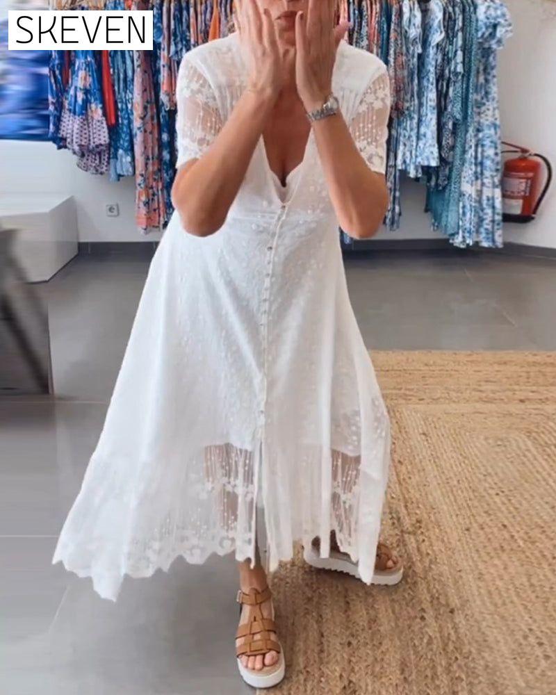 Deep V buttoned flowy dress