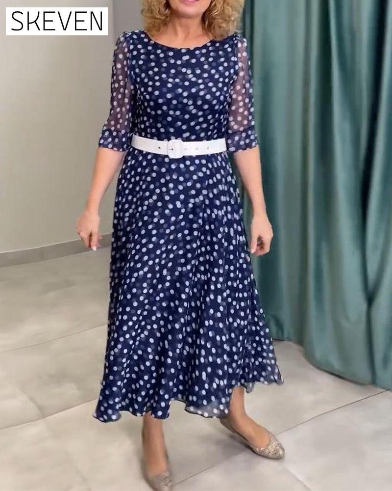 Half-Sleeved Polka Dot Chiffon Dress