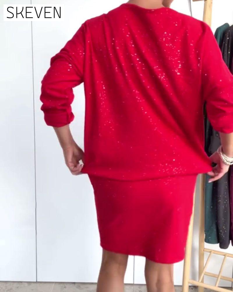 Robe de mode à col rond et fines paillettes