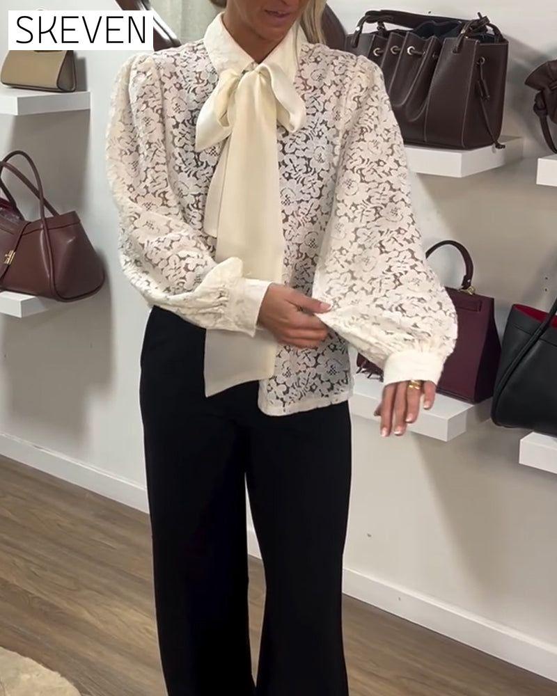 Chemise à ruban à manches longues style français