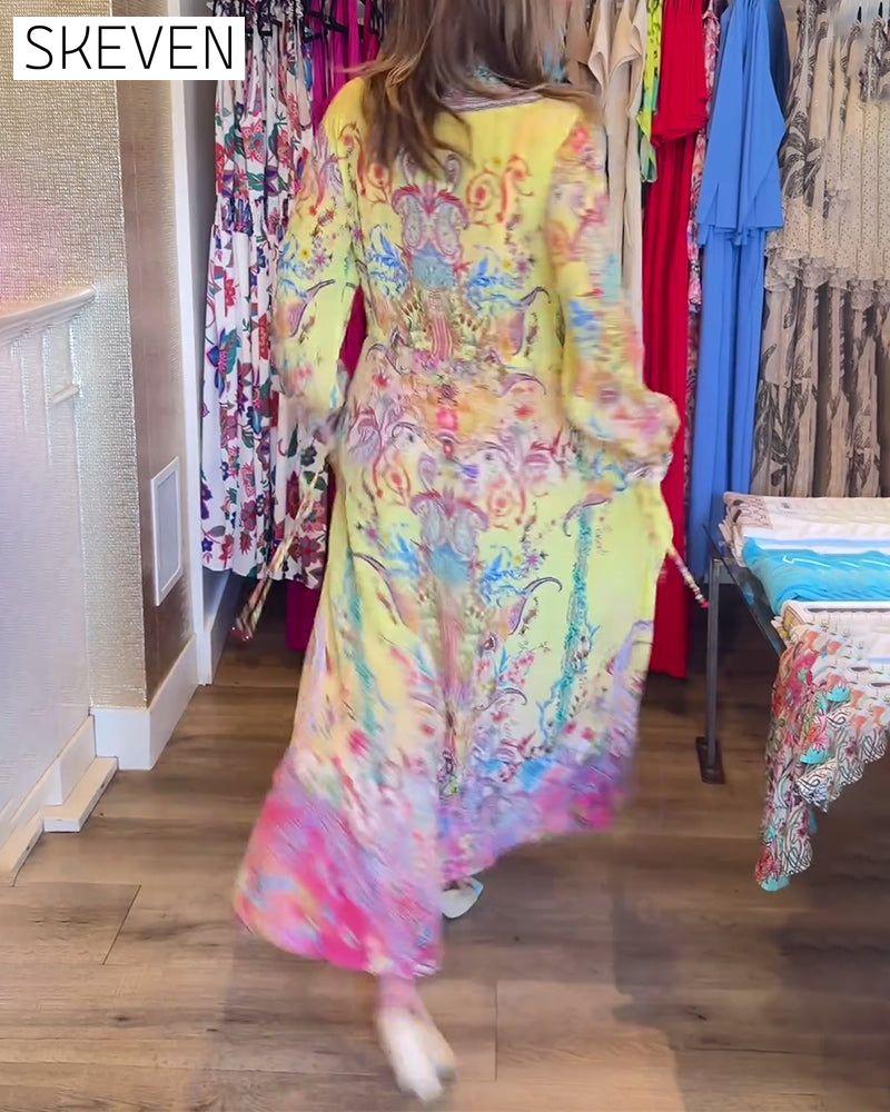 Long sleeve printed resort dress