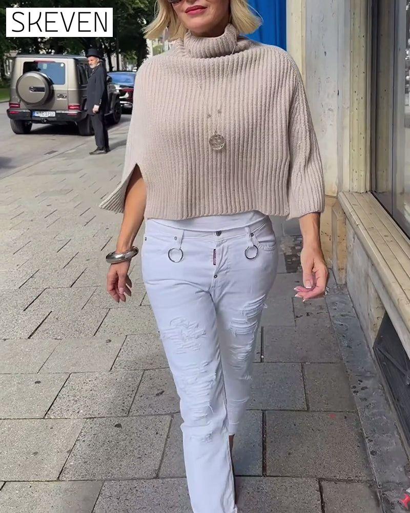 Fashionable high collar slit sleeve pullover 2023 f/w pullovers