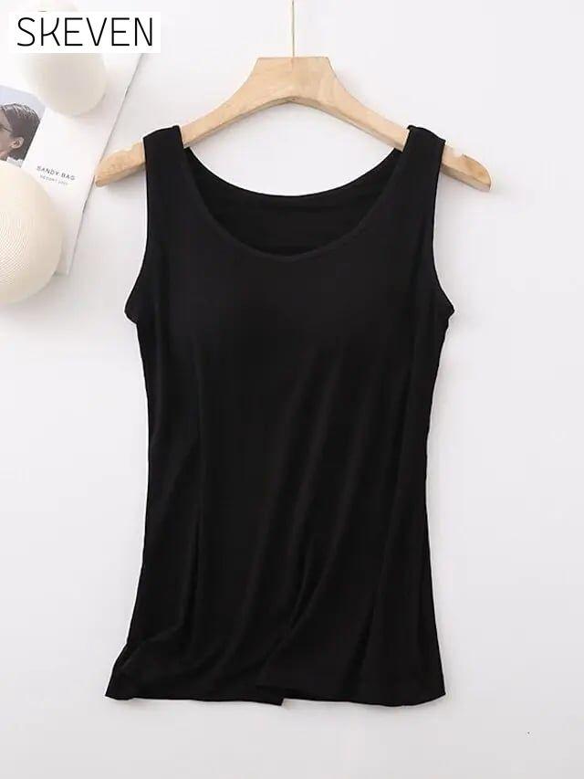 Women's Tank Top with Built-In Bra, Sleeveless Casual Basic Round Neck Regular