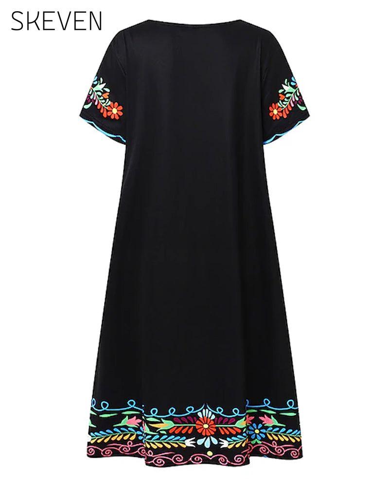 Retro-Kleid mit kurzen Ärmeln und Print