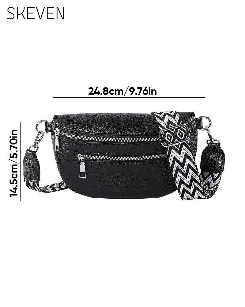 Zippered shoulder bag with contrast straps