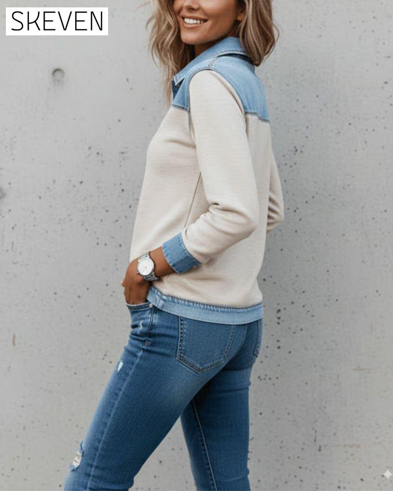 Modisches Sweatshirt mit farblich abgesetztem Revers