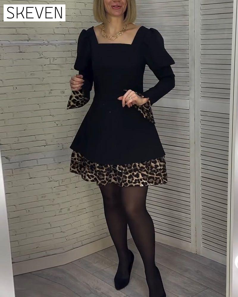 Elegantes Leopardenkleid mit Puffärmeln