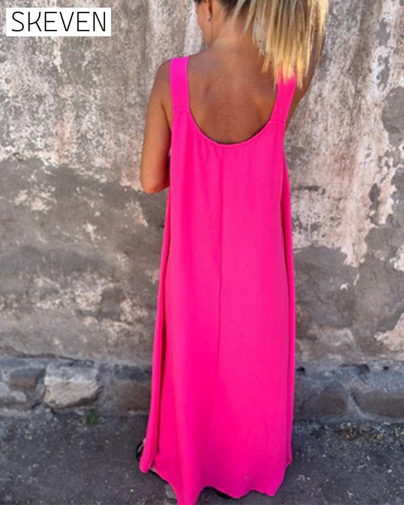 Ärmelloses, einfarbiges, modisches langes Kleid