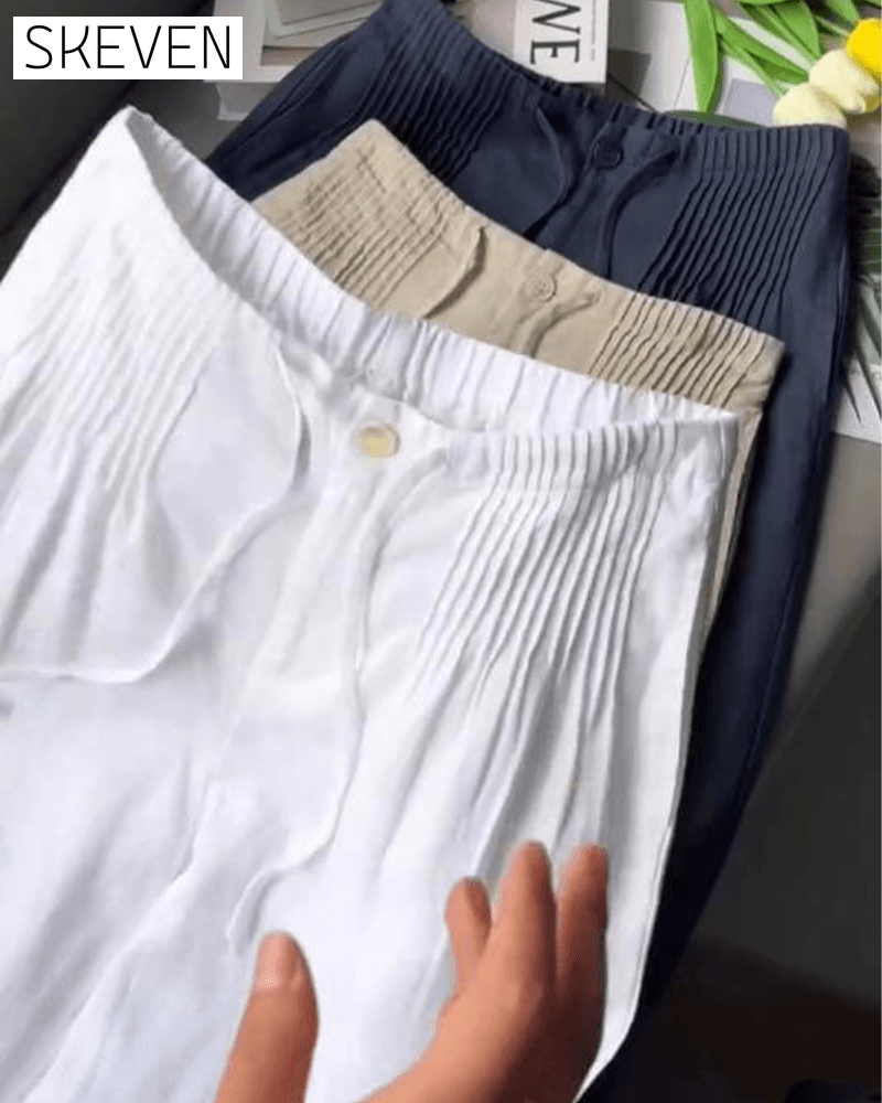 Drawstring Solid Color Pleated Casual Pants