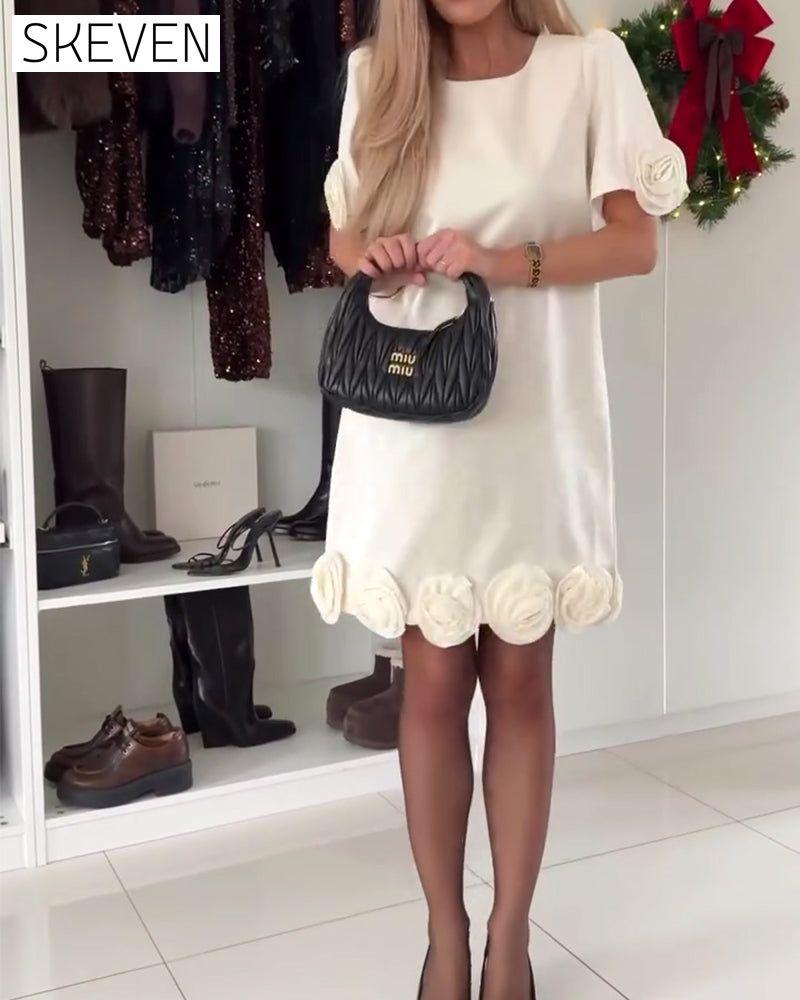 Modisches Kleid mit Rundhalsausschnitt und Blumenmuster