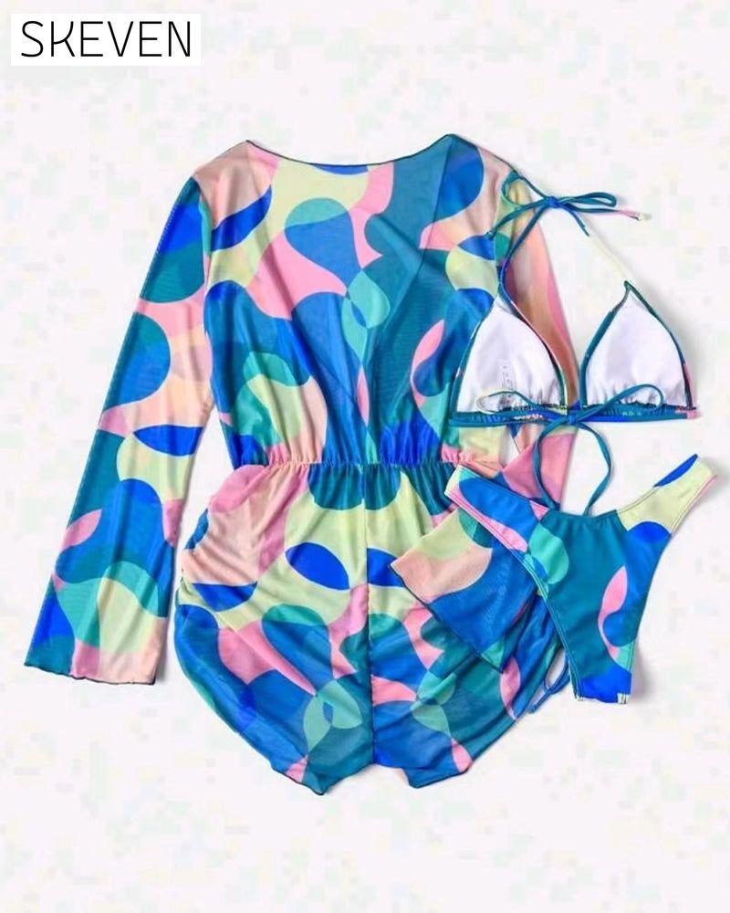 Maillot de bain trois pièces imprimé Cover Up