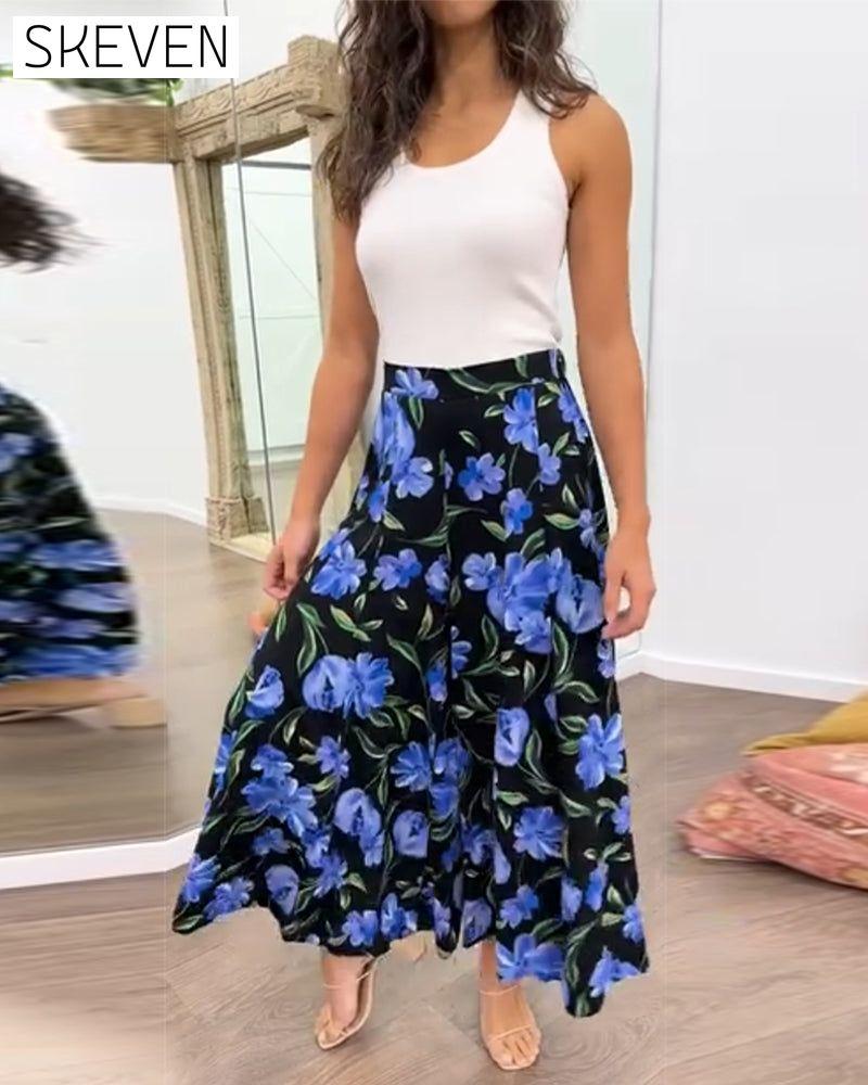 Floral print high waisted wide leg pants