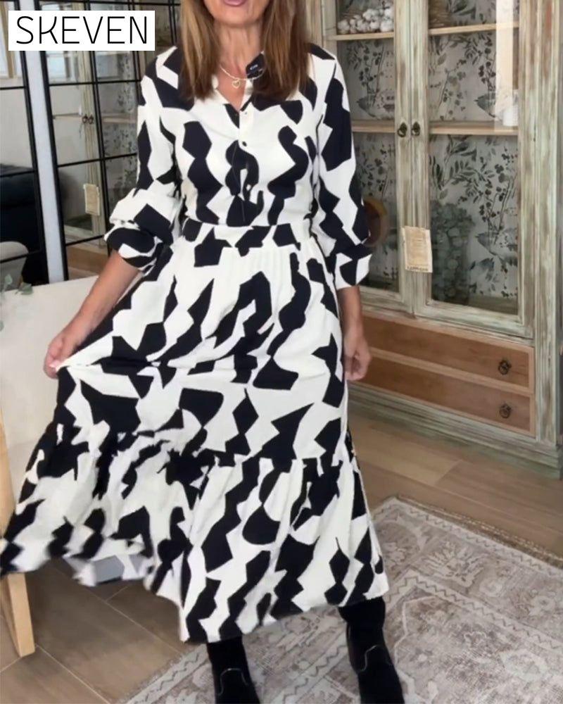 Bedrucktes, langärmeliges, lässiges Maxikleid