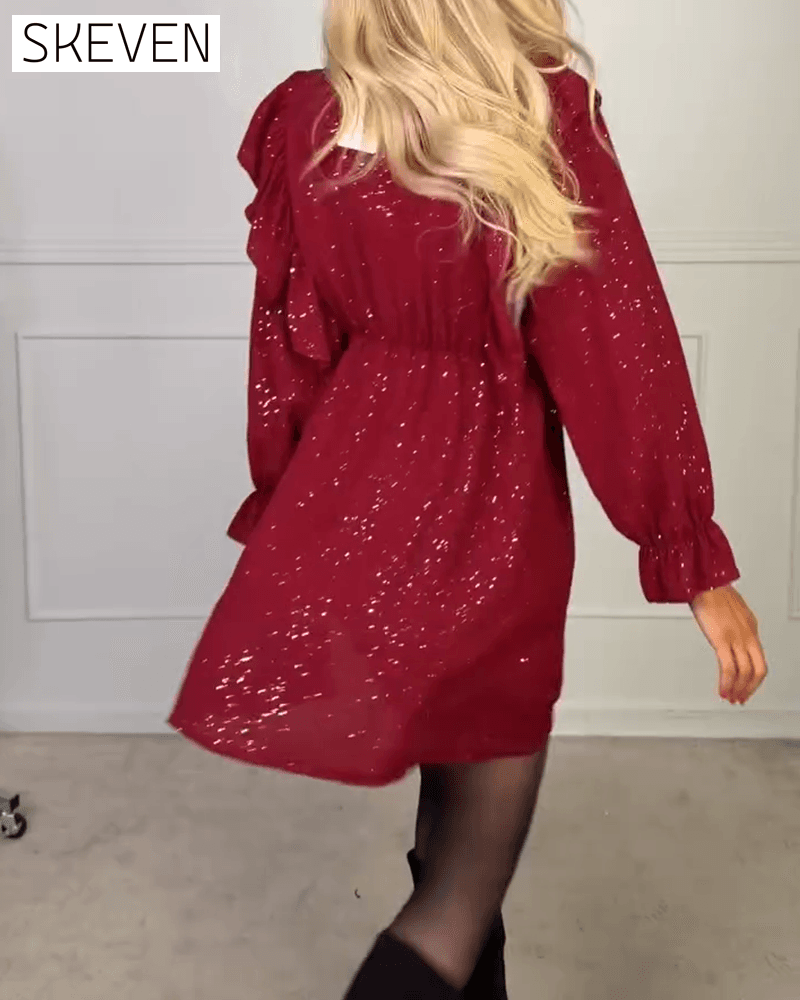 Stilvolles einfarbiges Kleid mit V-Ausschnitt