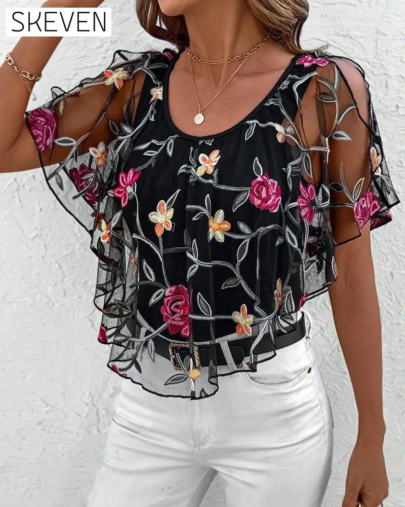 Embroidered Mesh Heavy Duty Blouse