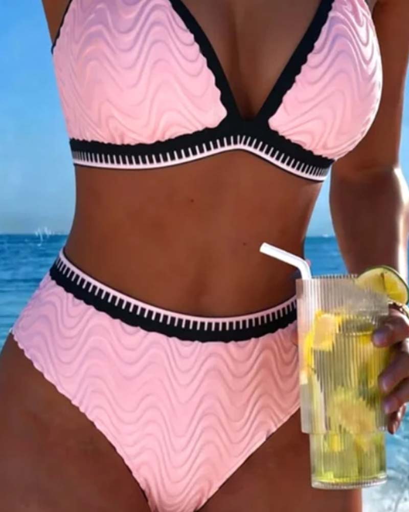 Color Block Double Strap Textured Bikini
