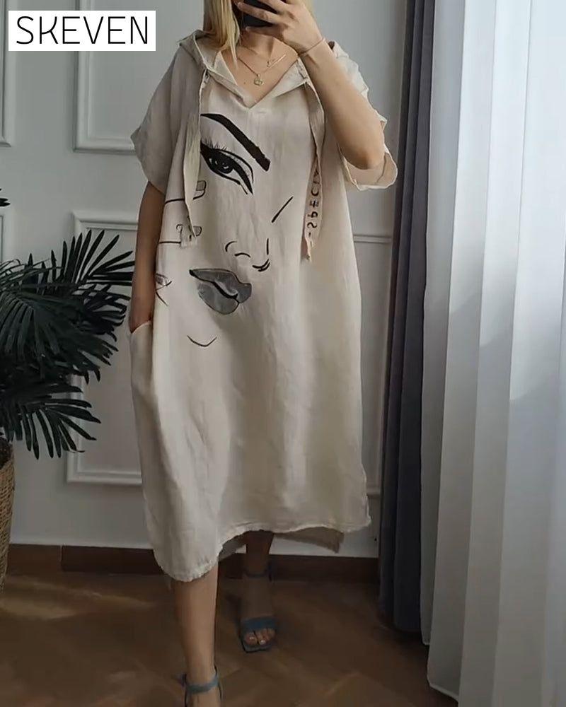 Hooded Printed Loose Dress