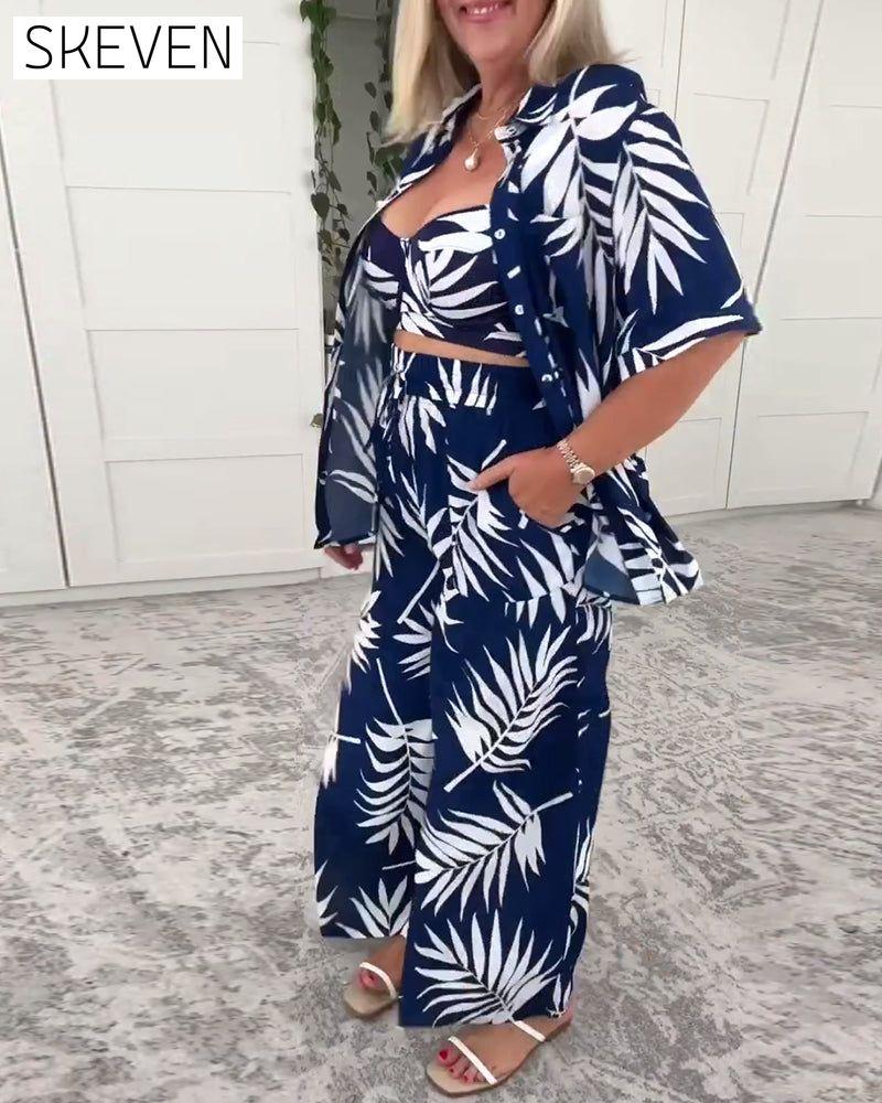 Three-Piece Hawaiian Print Swimsuit