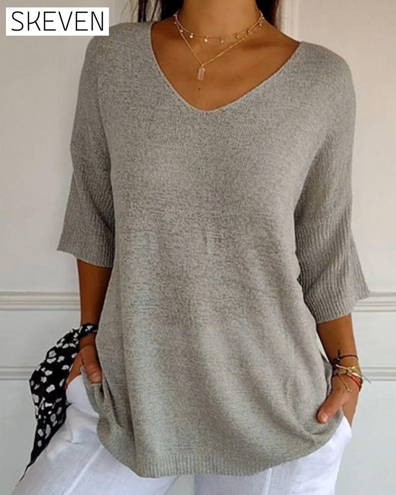 💖 Stricktop in Unifarbe mit V-Ausschnitt