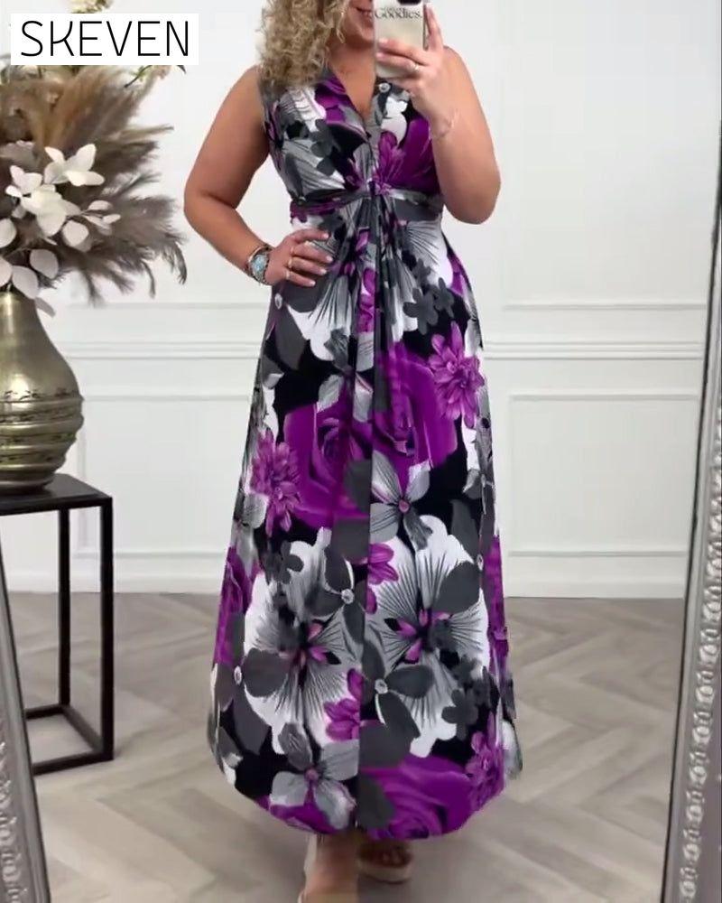 Elegantes, ärmelloses, plissiertes Kleid mit Blumenmuster