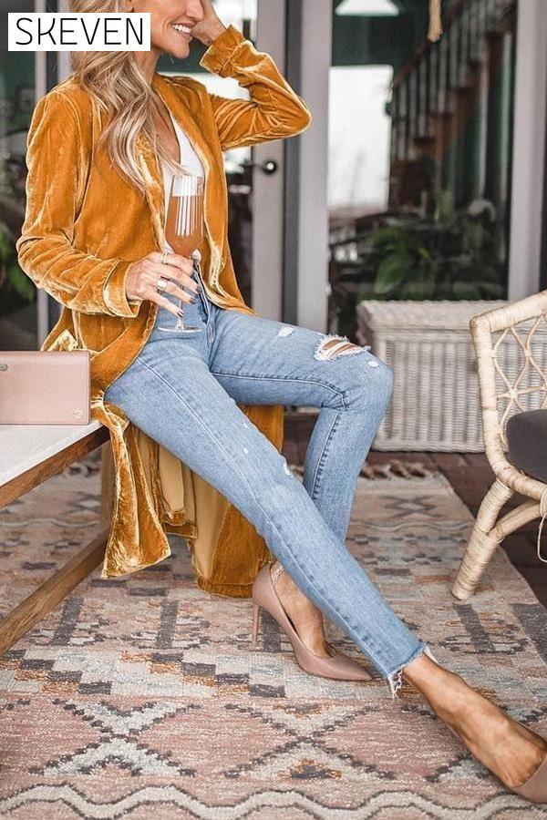 Cheering My Way Velvet Kimono Coat 2021-11-1 Coats & Jackets soild Velvet within 24hours