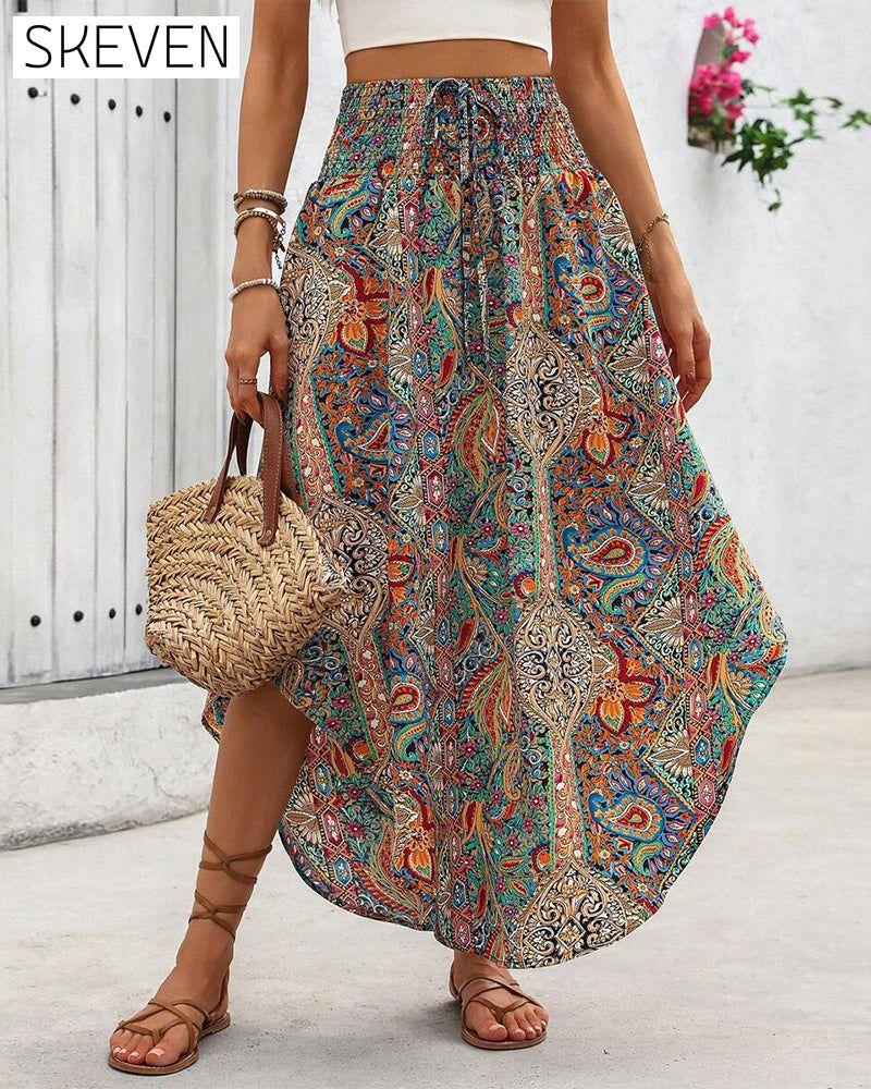 Ein elastischer Bund, Retro-Prints und ein Rock mit abgerundetem Saum