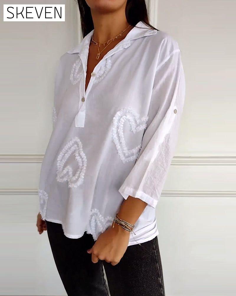 Casual solid color lapel love blouse blouses & shirts spring summer