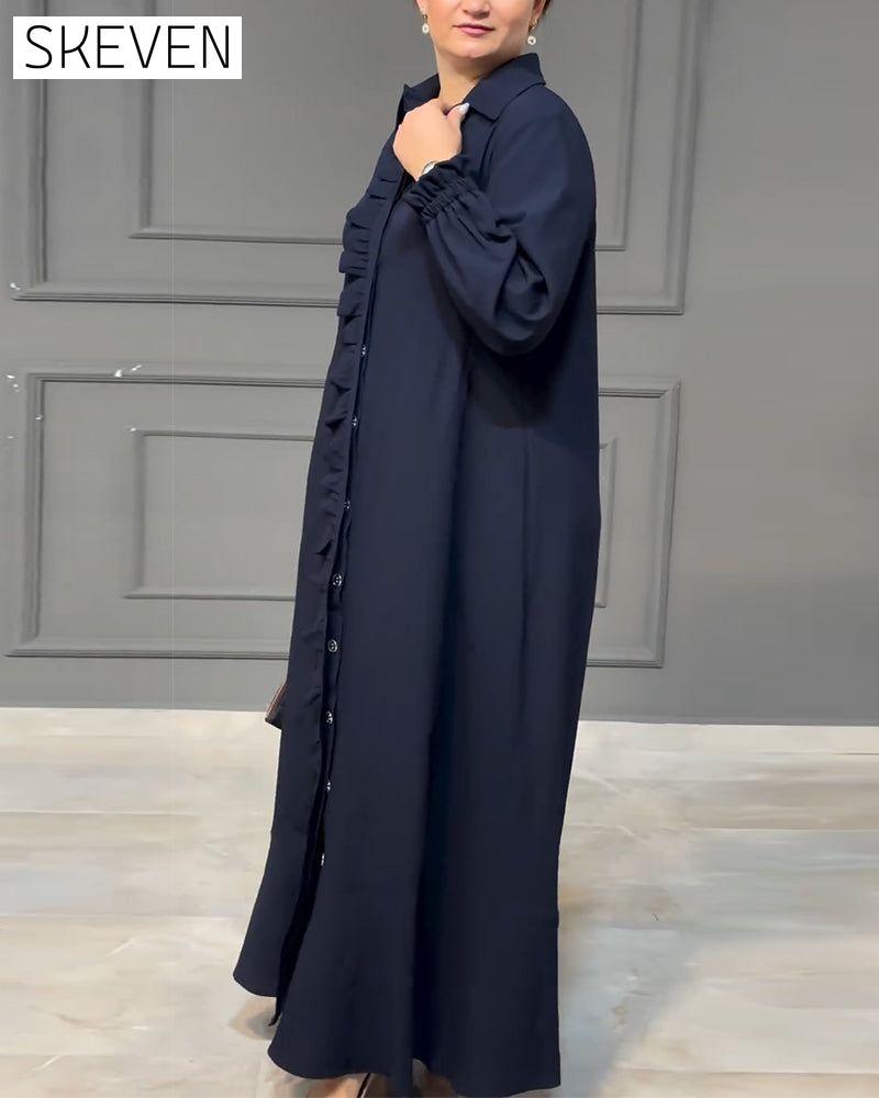 Balloon sleeve button ruffle shirt dress 2024 f/w casual dresses